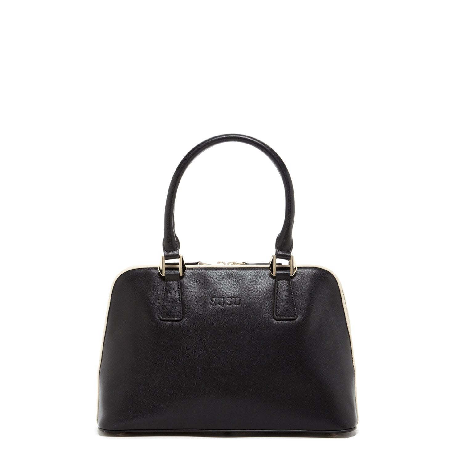 Black Saffiano Leather Satchel Bag with Crossbody Strap