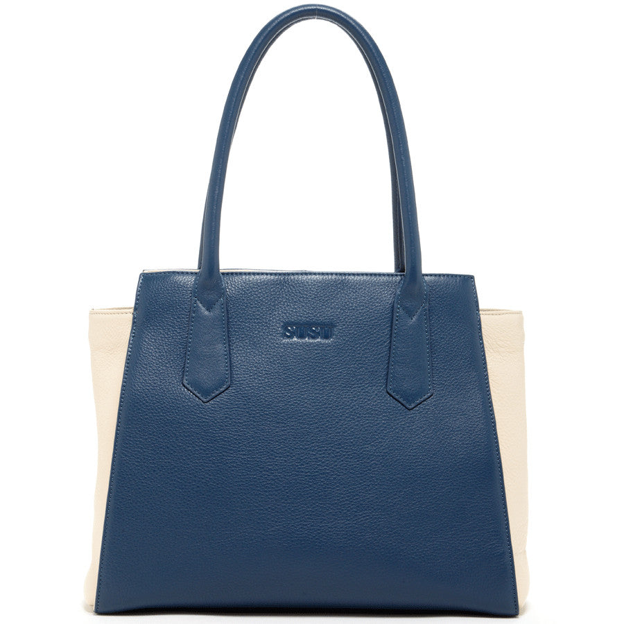 Blue Ivory Leather Tote Bag
