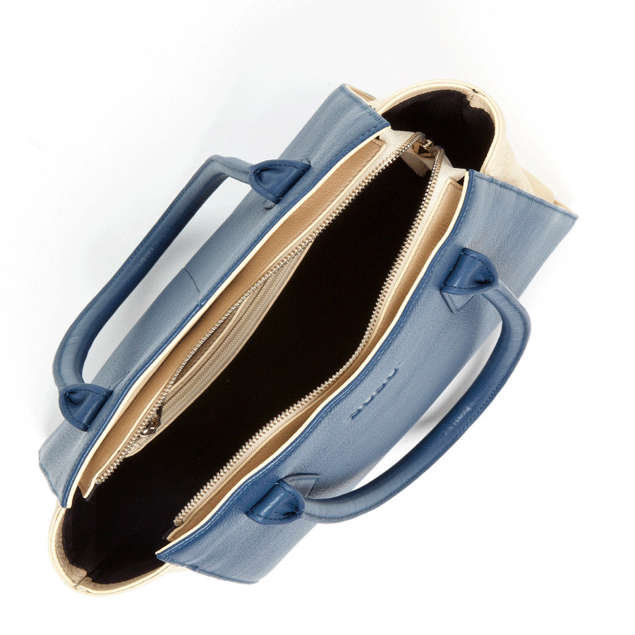 Blue Ivory Leather Tote Bag