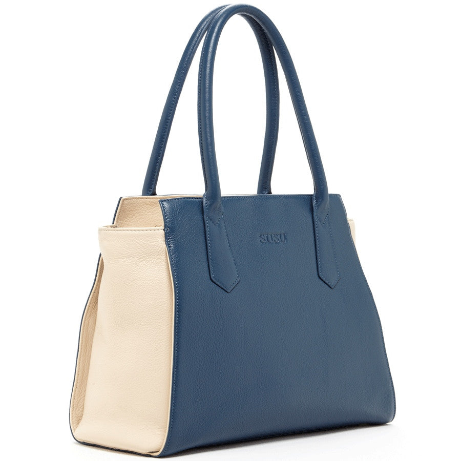 Blue Ivory Leather Tote Bag