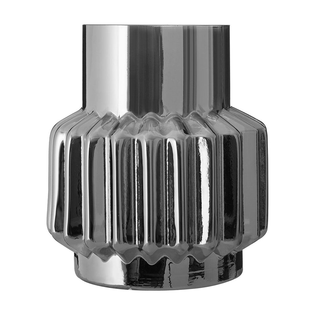 Silver Small Glass Vase with Ribbed Finish