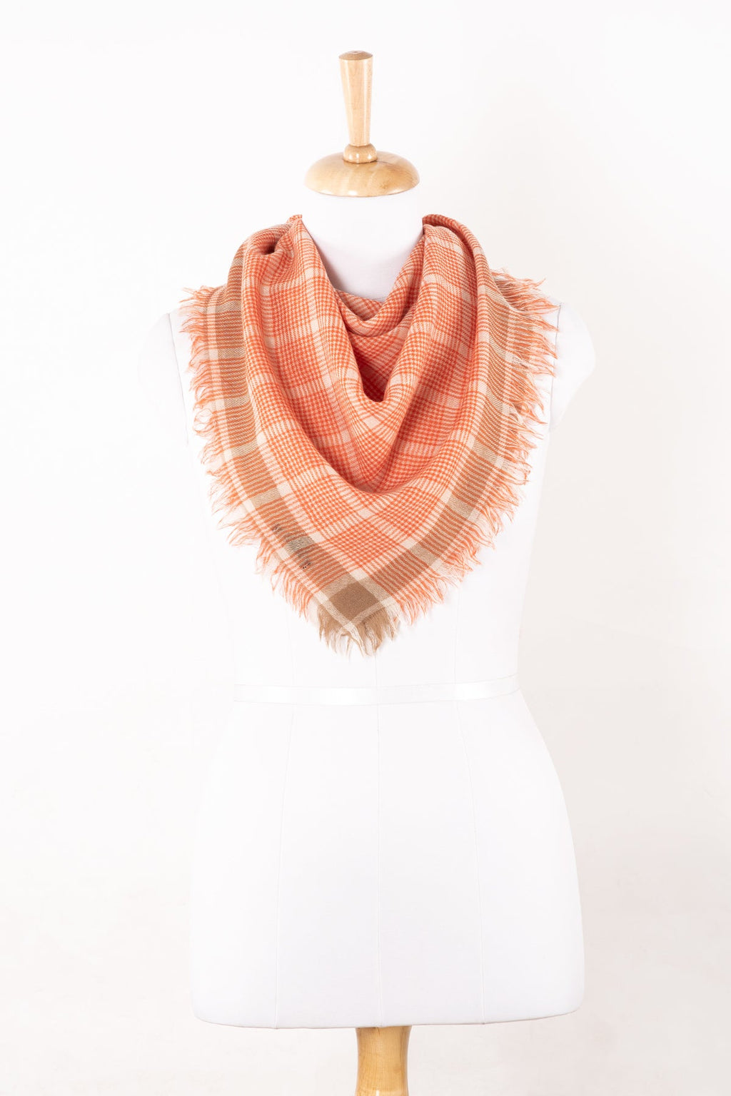 Yarn Dyed Checks Merino Wool Scarf - Bright Orange