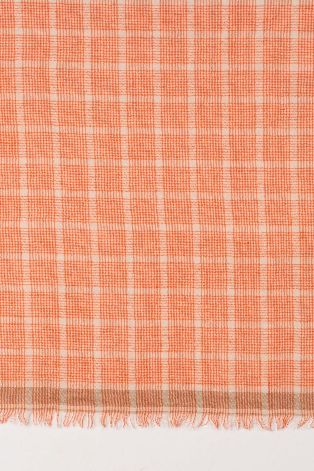 Yarn Dyed Checks Merino Wool Scarf - Bright Orange