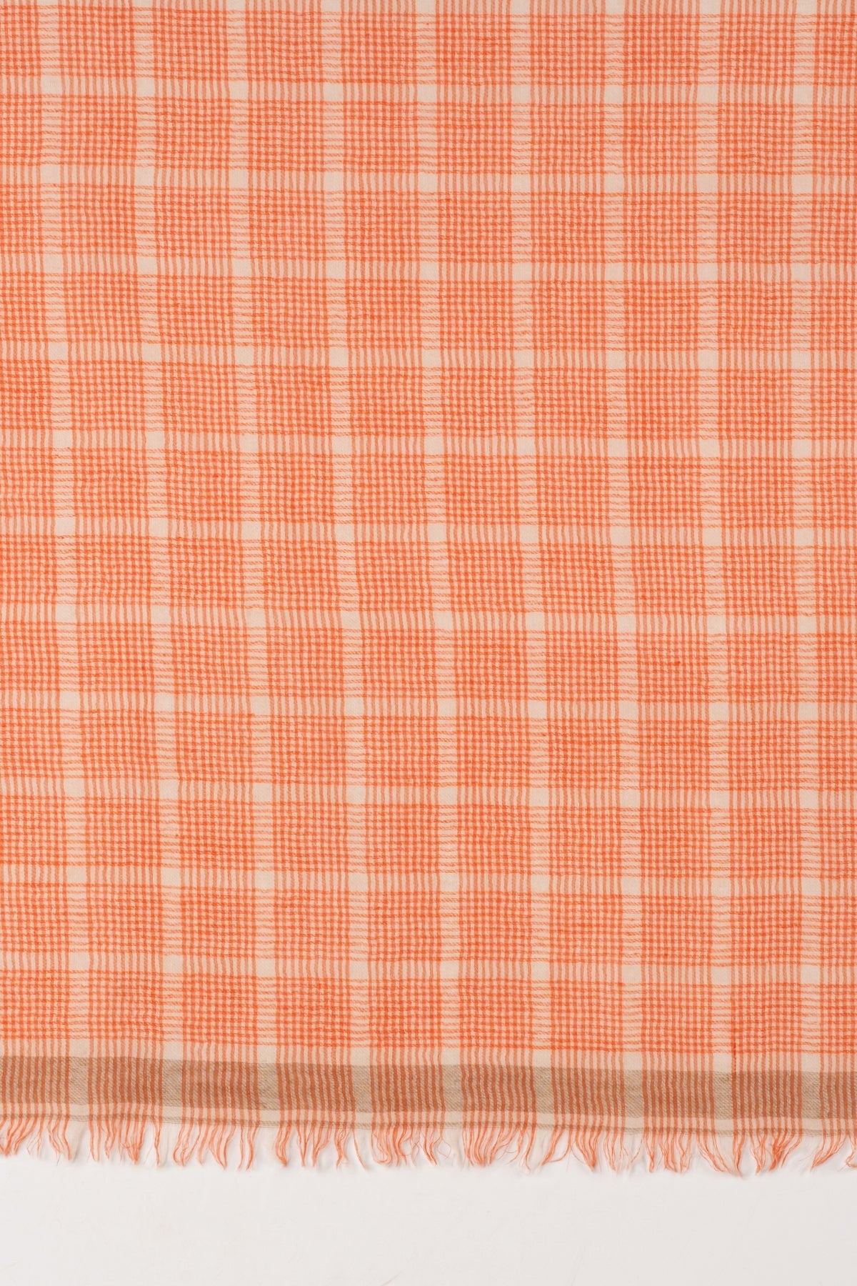 Yarn Dyed Checks Merino Wool Scarf - Bright Orange