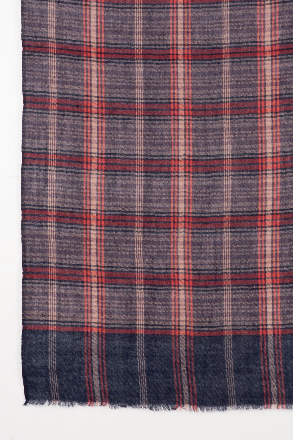 Yarn Dyed Checks and Stripes Twill Weave Merino Wool Scarf - Purple Pink Multi