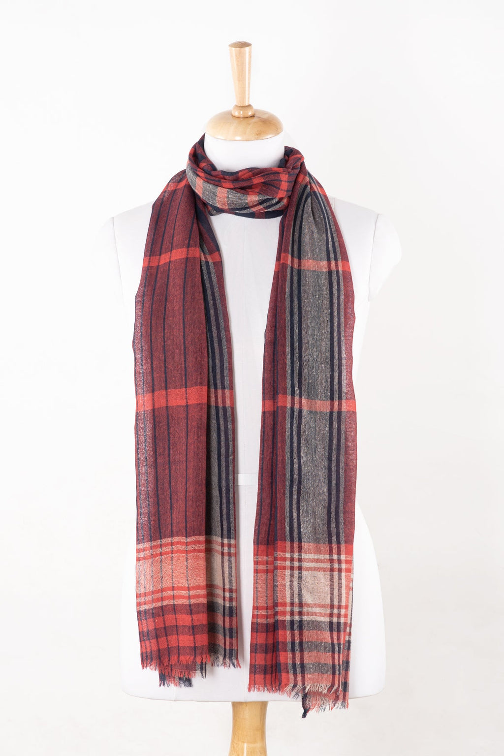 Yarn Dyed Checks and Stripes Merino Wool Scarf - Fuchsia Pink Navy