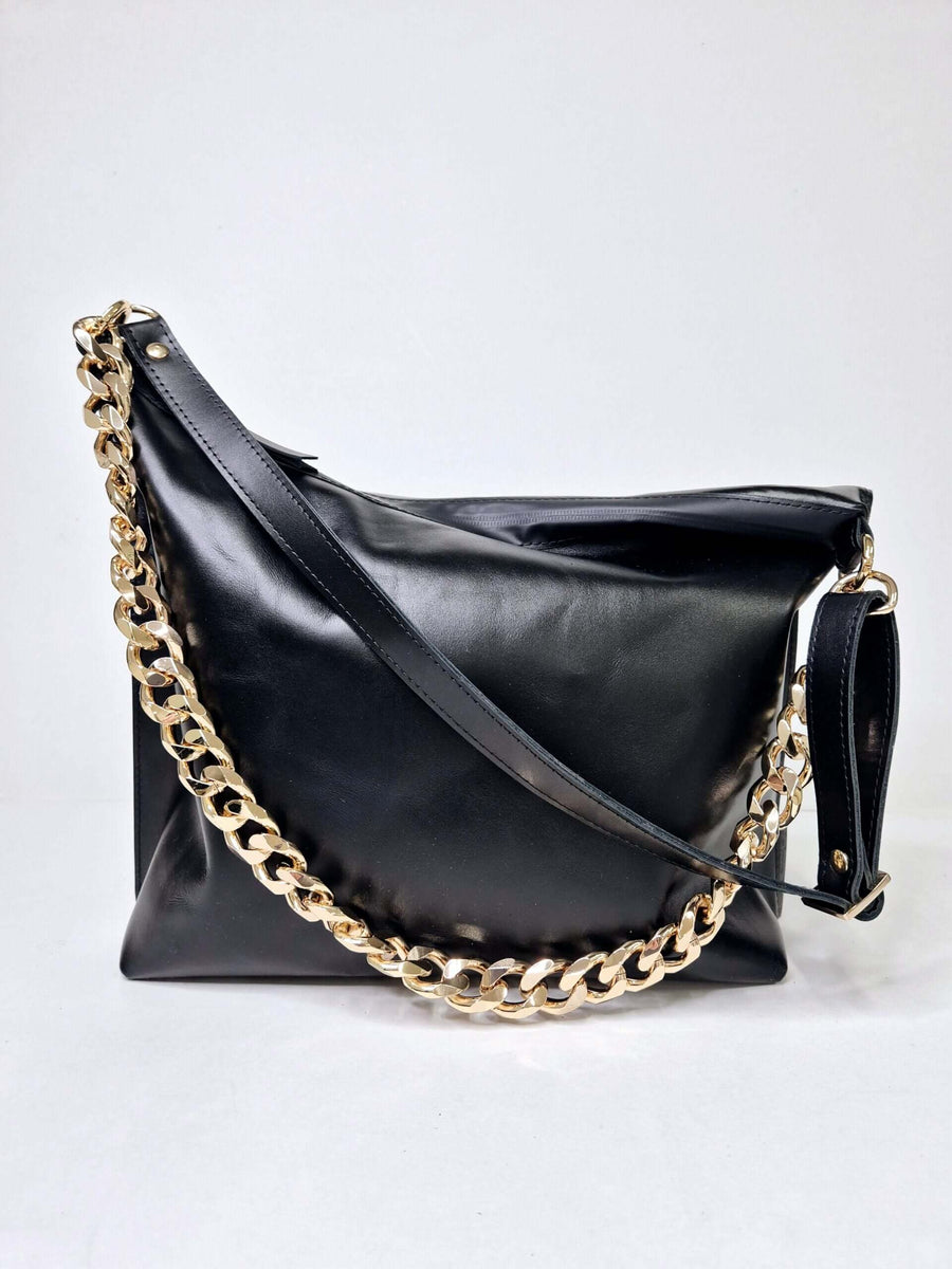 Classic Black Metallic Handbag – Elegant & Versatile Leather by Zelma Kraft at brixbailey.com