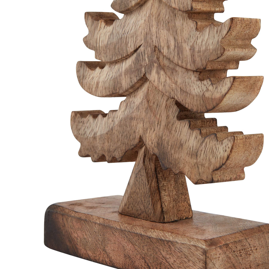 Handcrafted natural wooden Christmas tree with warm brown finish, laser-cut details, and sustainable solid wood, 26cm tall. by Sostter at brixbailey.com