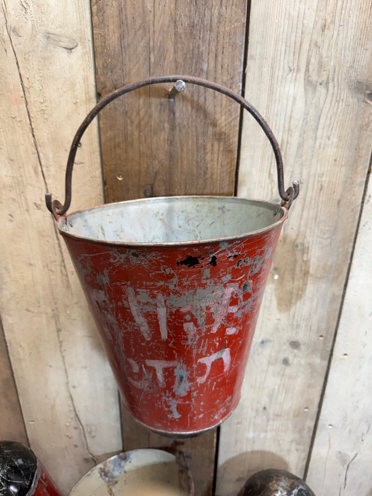 Vintage Galvanised Hanging Fire Bucket Hanging Basket / Plant Pot Planter Pail