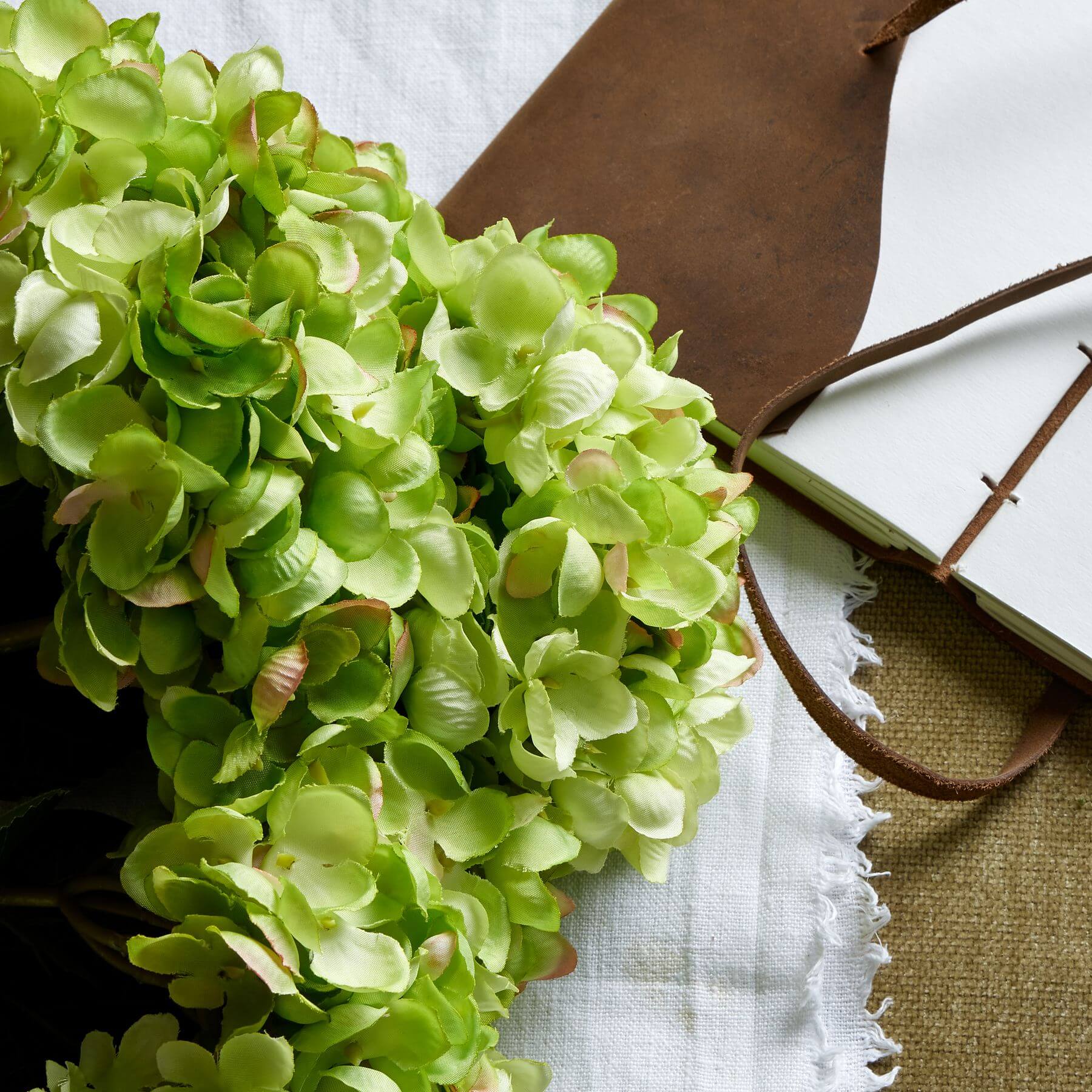 Hand-painted green hydrangea bunch, lifelike artificial floral arrangement for home decor by Sostter at brixbailey.com
