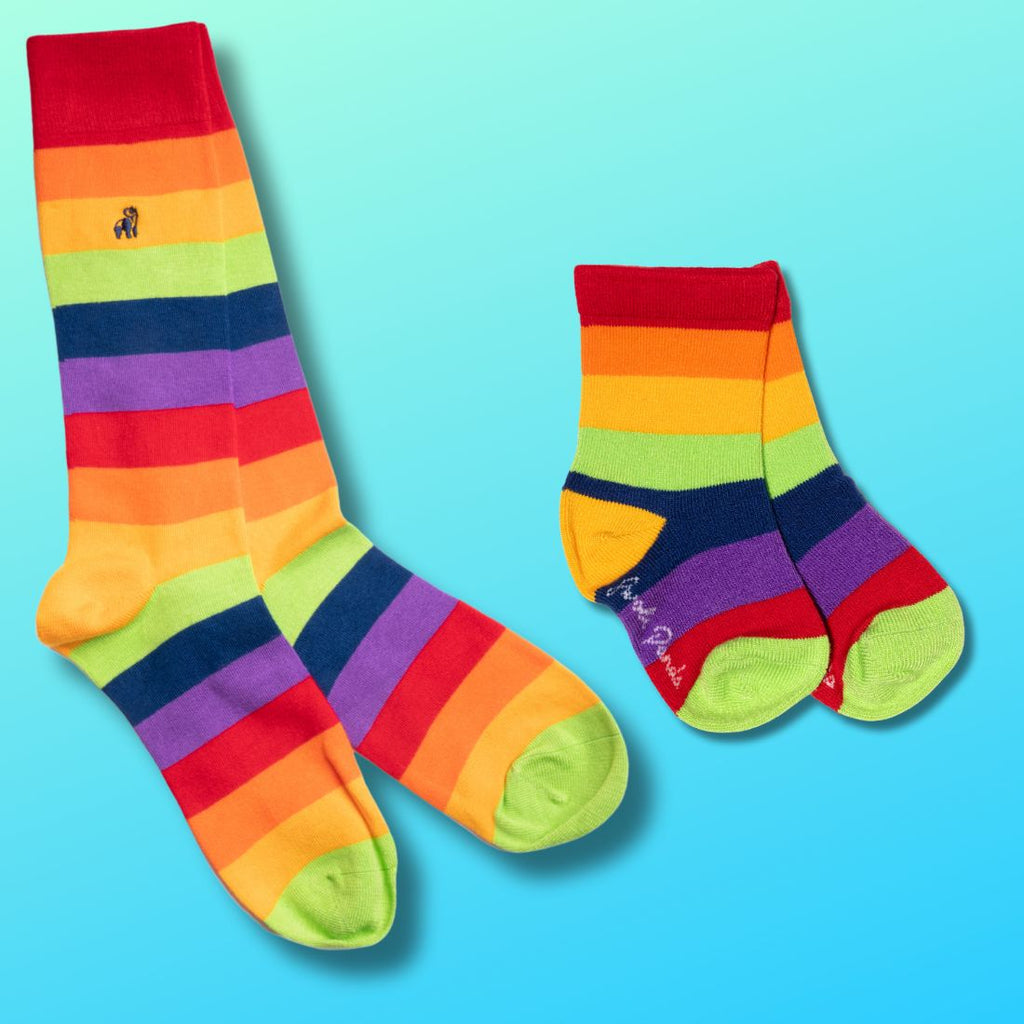 Rainbow Stripe Matching Bamboo Socks for Adults and Children