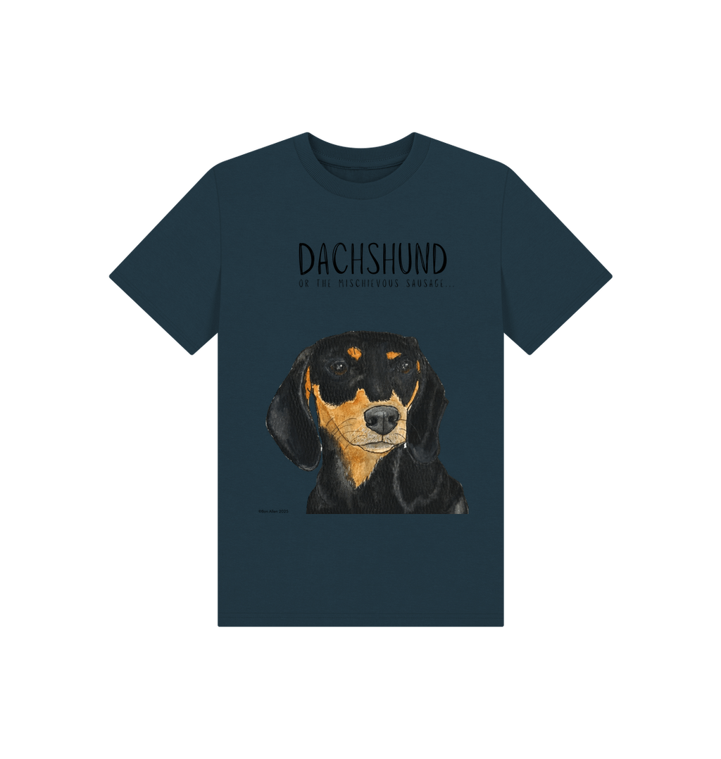 Mischievous Black & Tan Hot Dog Kids' T-Shirt – Small Pup, Big Attitude!