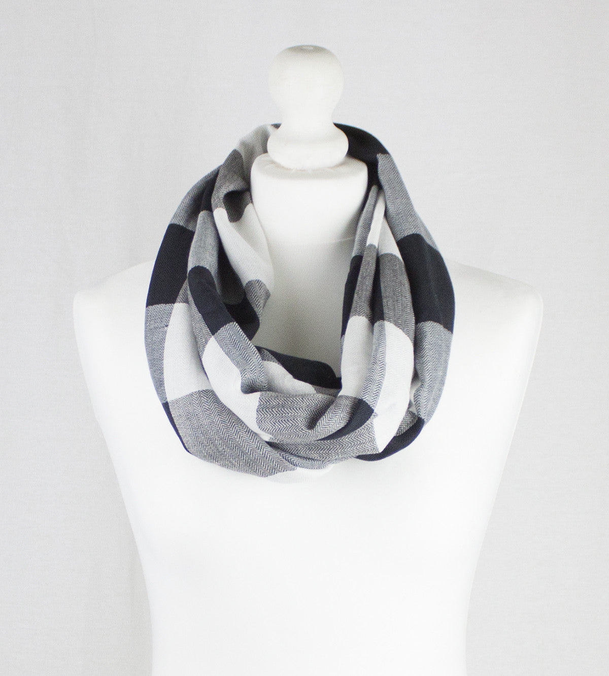 Tartan Checks Chevron Weave Cotton Viscose Scarf - Black White