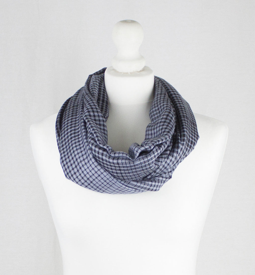 Gradient Checks Twill Weave Viscose Scarf - Grey Black