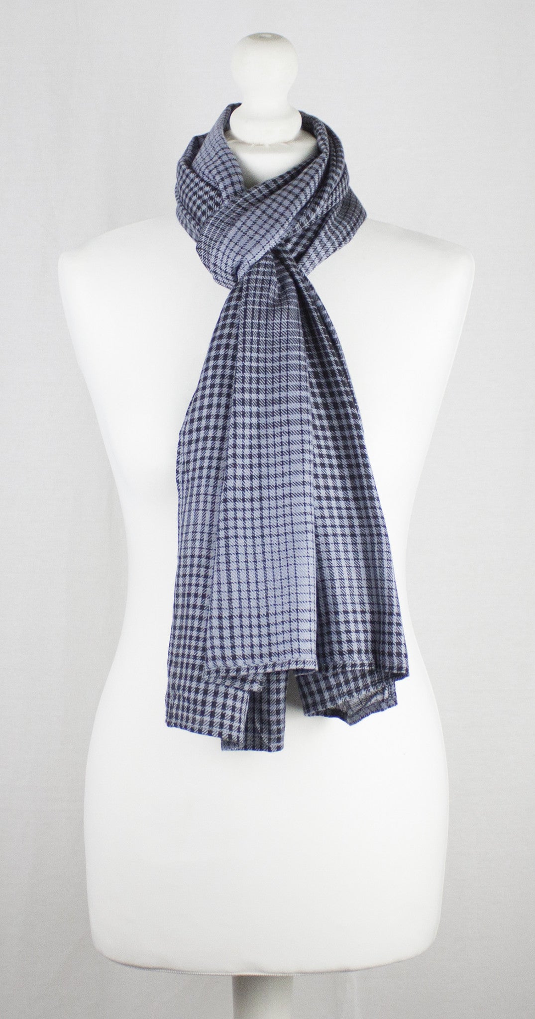 Gradient Checks Twill Weave Viscose Scarf - Grey Black