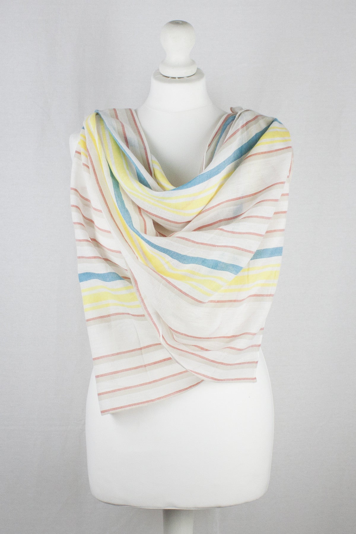 Modern Stripes Cotton Scarf - Crimson Teal Yellow