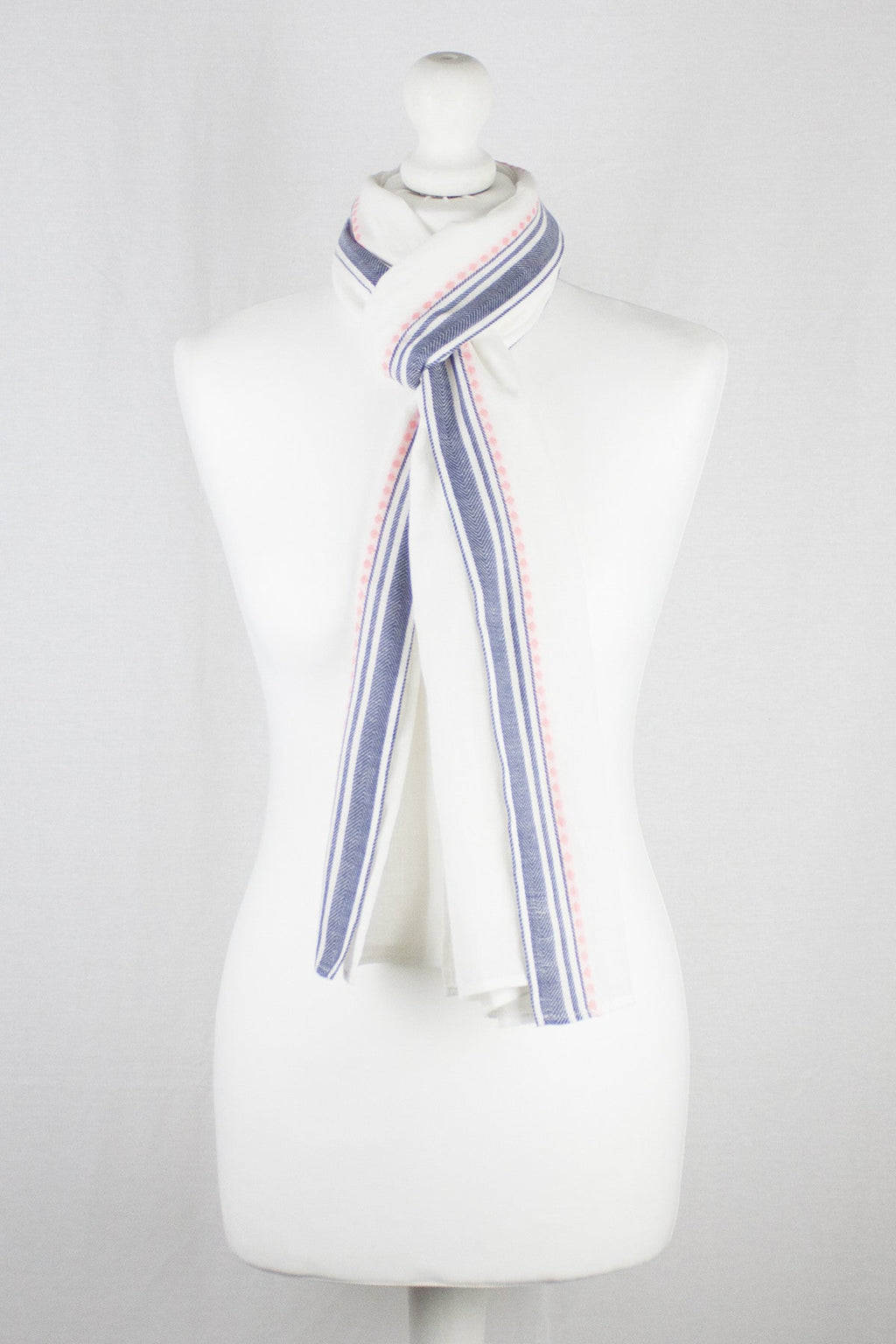 Classic South Border Cotton Scarf - White
