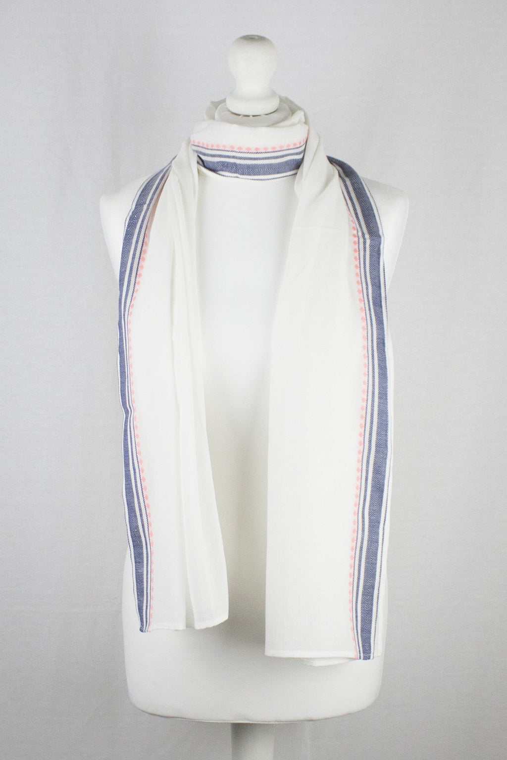 Classic South Border Cotton Scarf - White