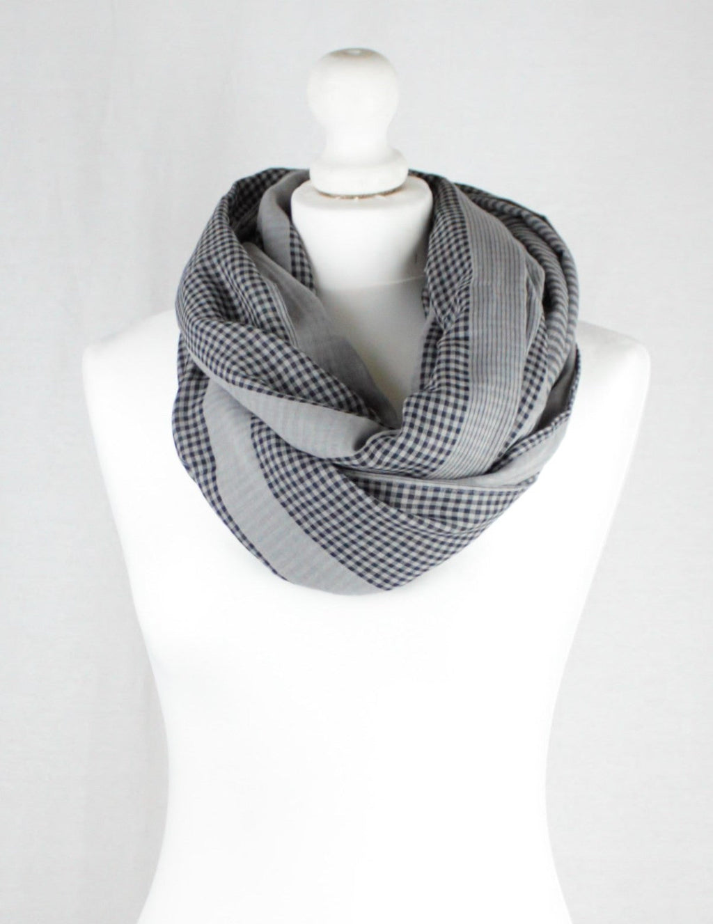 Checks and Stripes Cotton Scarf - Cement Black