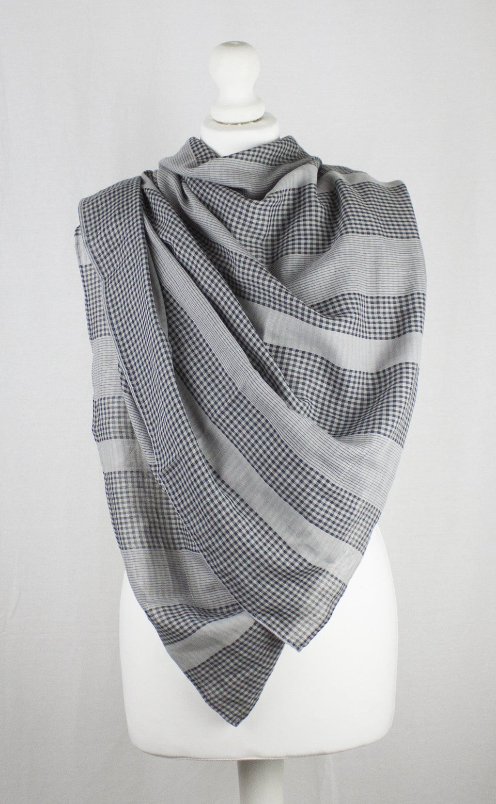 Checks and Stripes Cotton Scarf - Cement Black