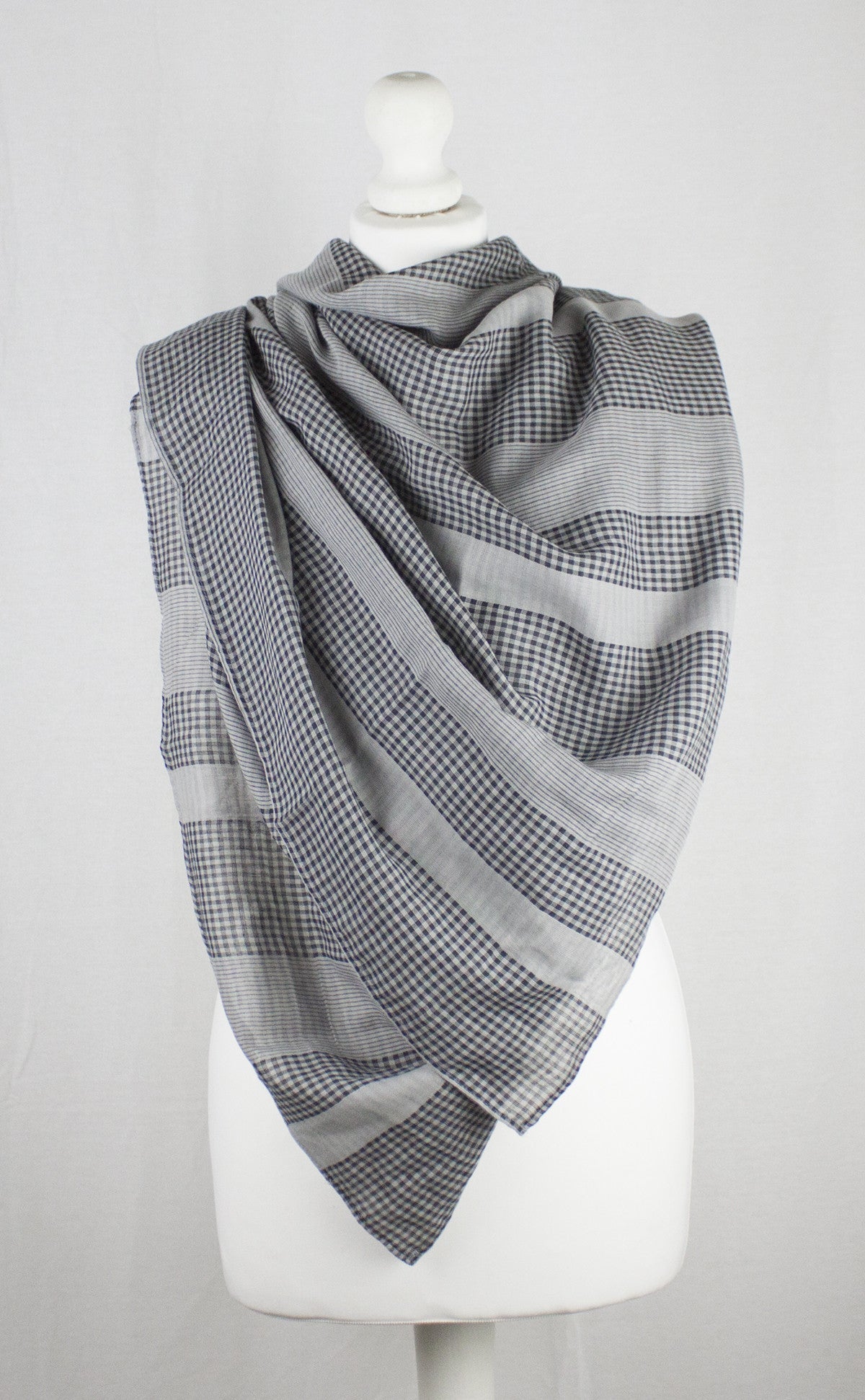 Checks and Stripes Cotton Scarf - Cement Black