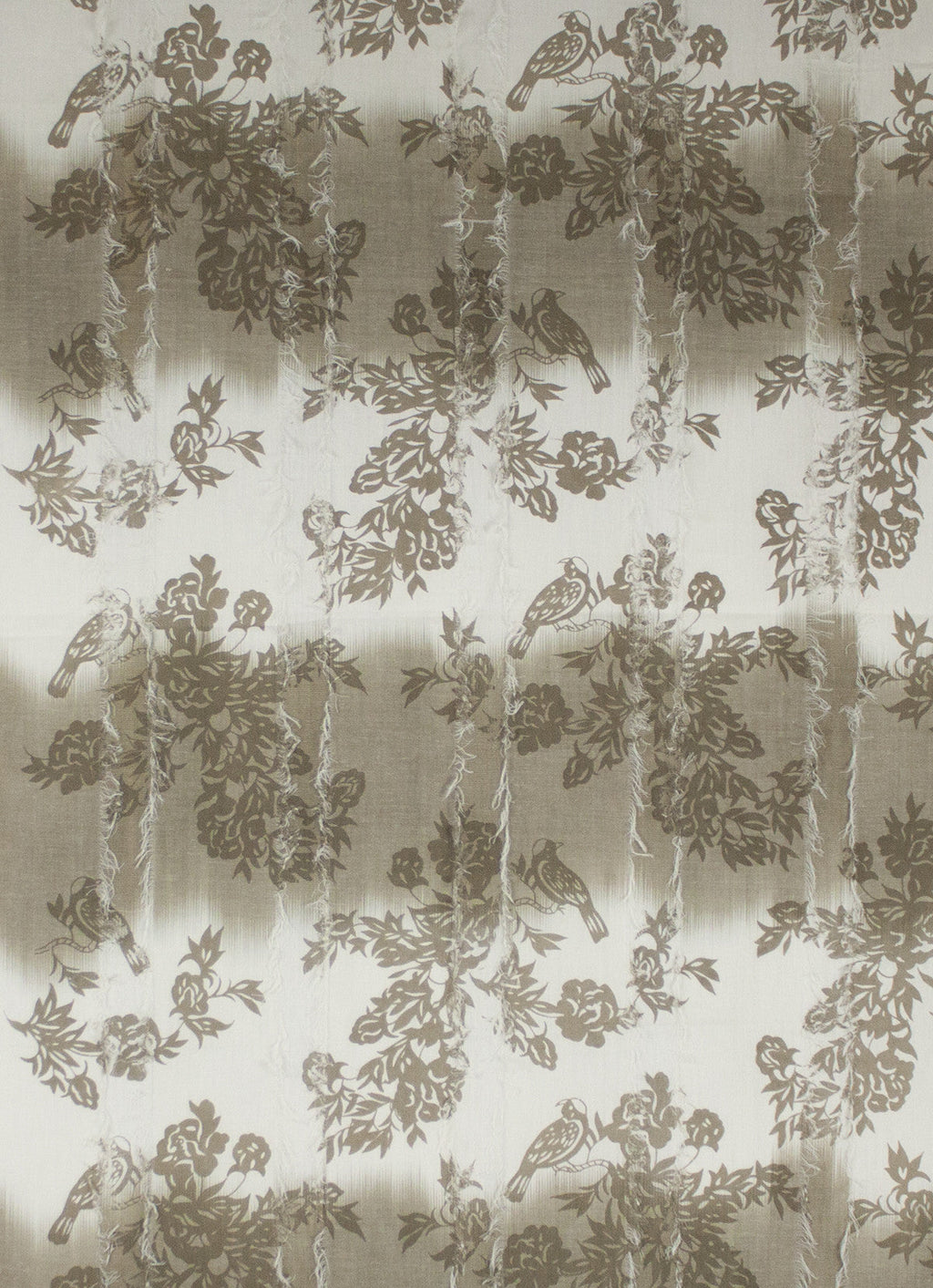 Frayed Stripes Printed Cotton Scarf -  Off- White Beige