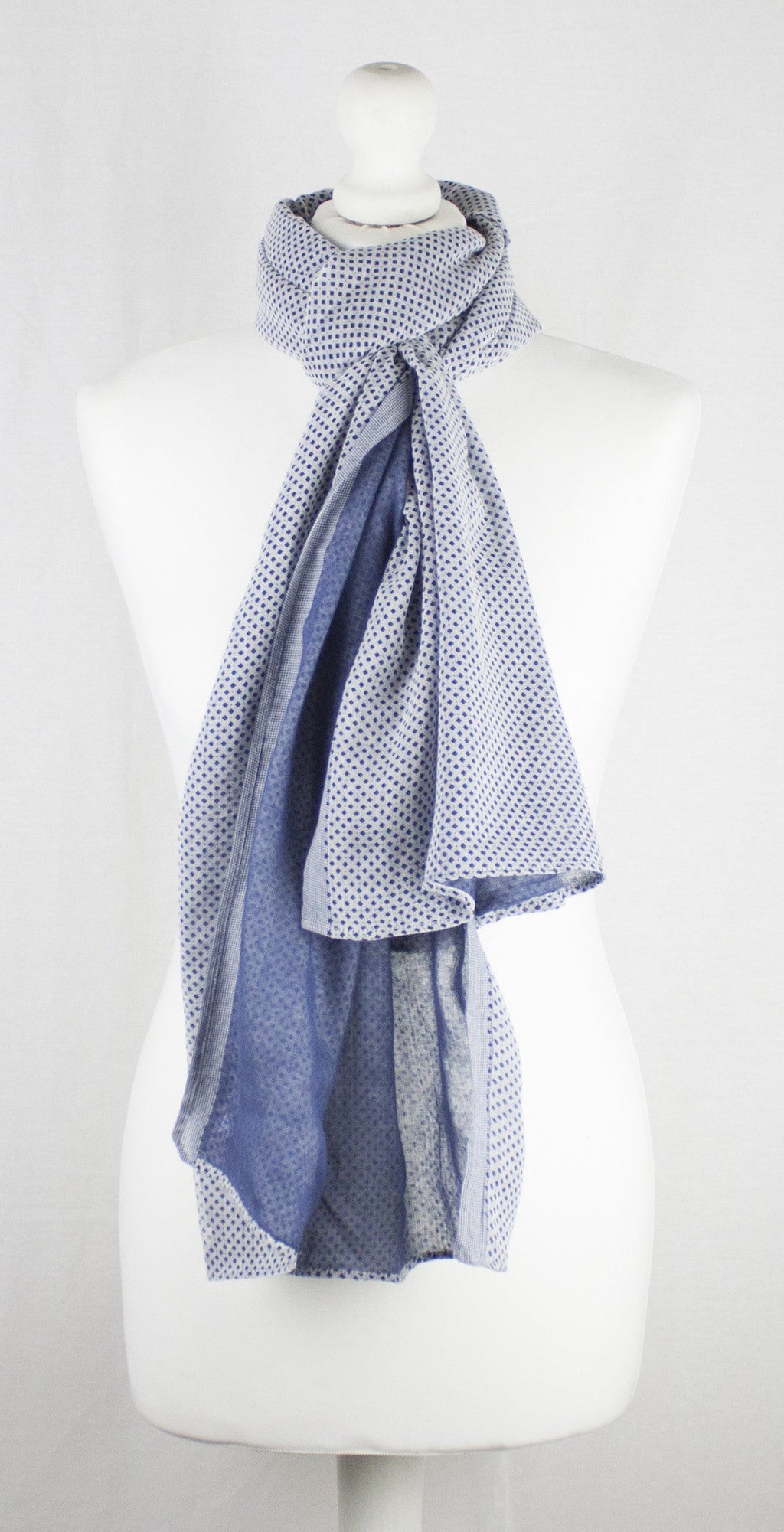 Ditsy Diamond Print Double Fabric Cotton Scarf -  Chambray Blue