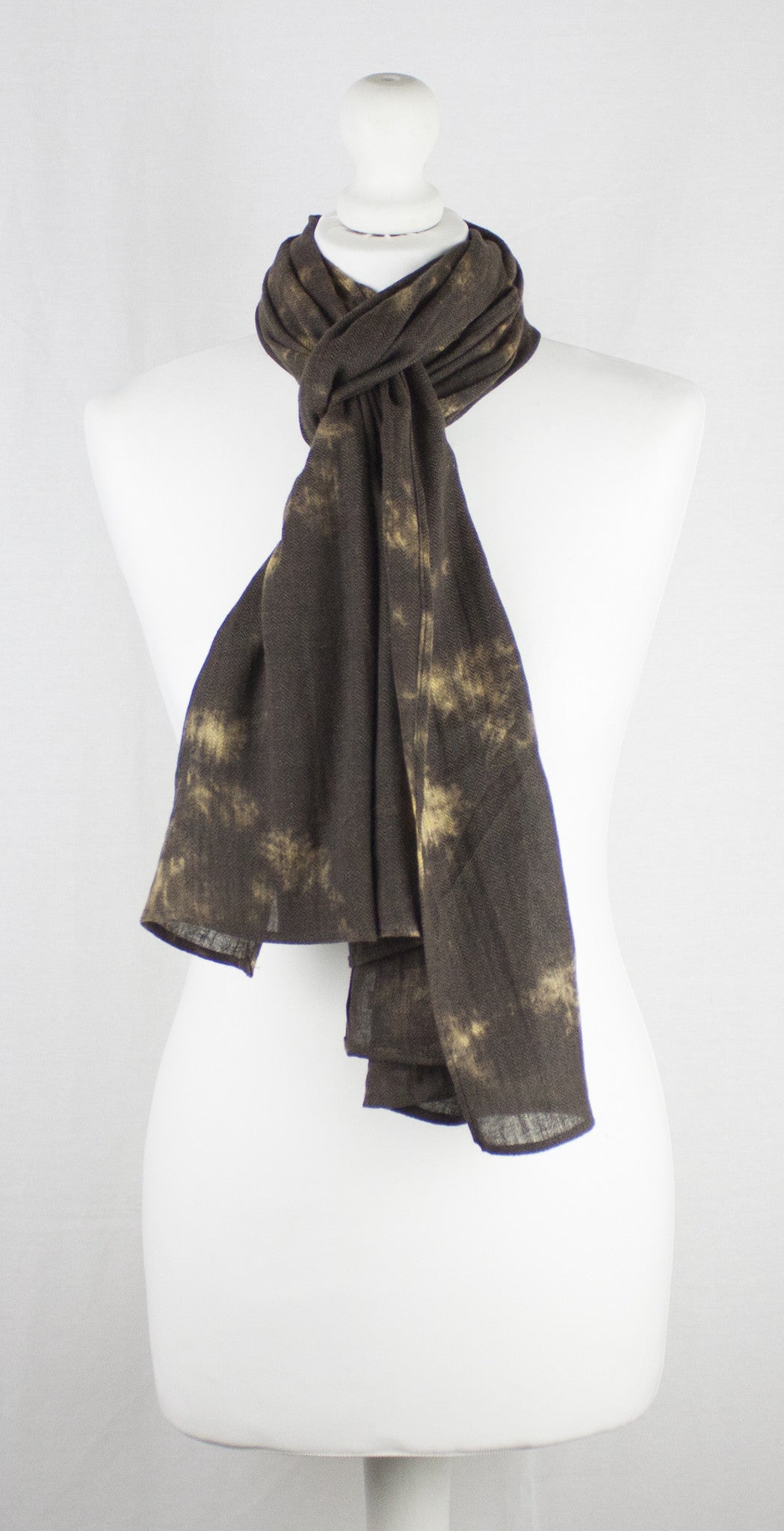 Tie-Dye Print Herringbone Weave Cotton Scarf -  Brown Yellow