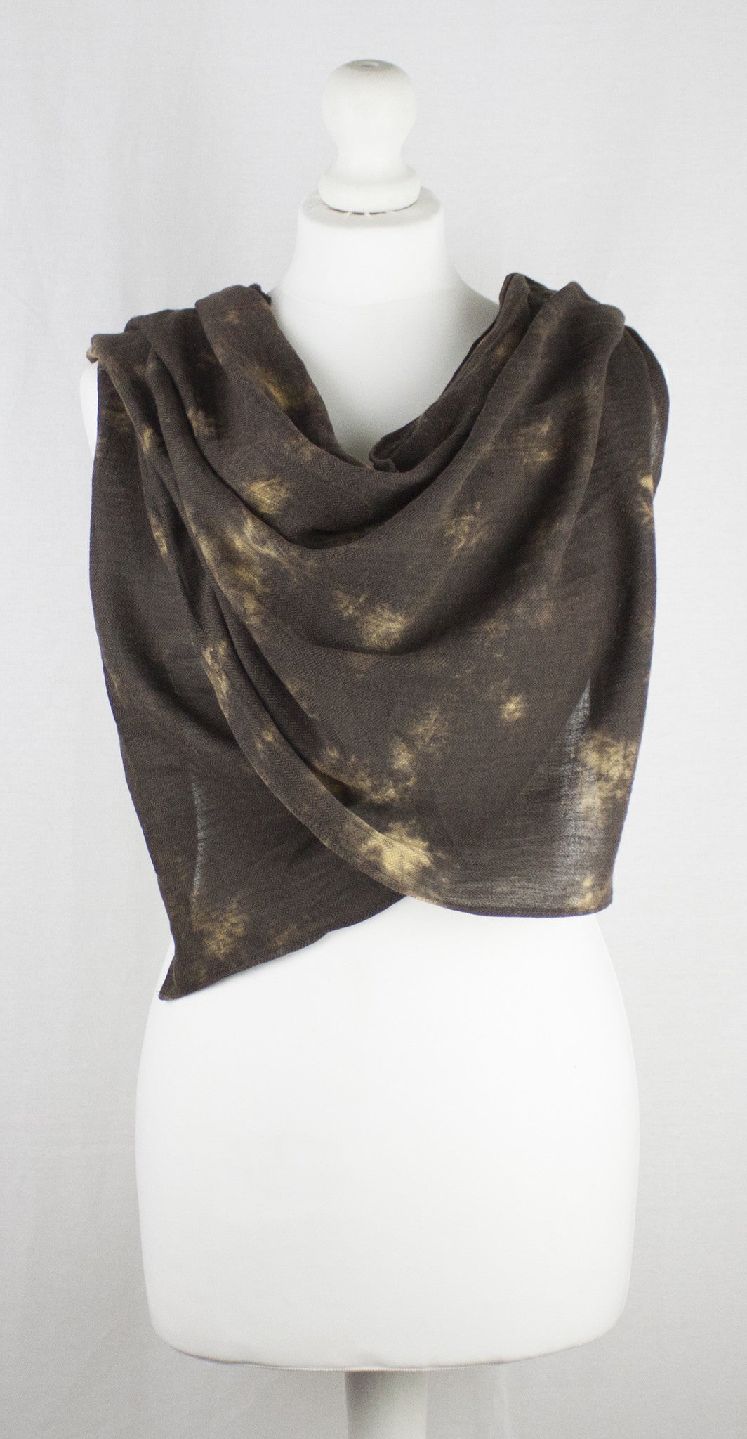 Tie-Dye Print Herringbone Weave Cotton Scarf -  Brown Yellow