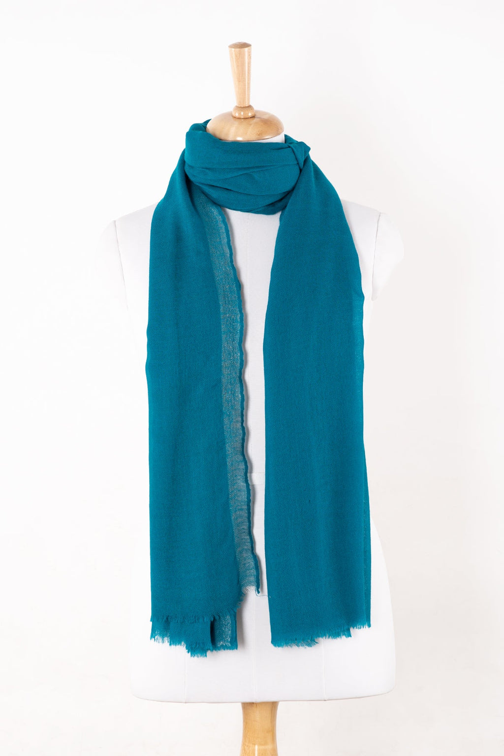 Twill Weave with Silver Lurex Border Merino Wool Scarf - Turquoise