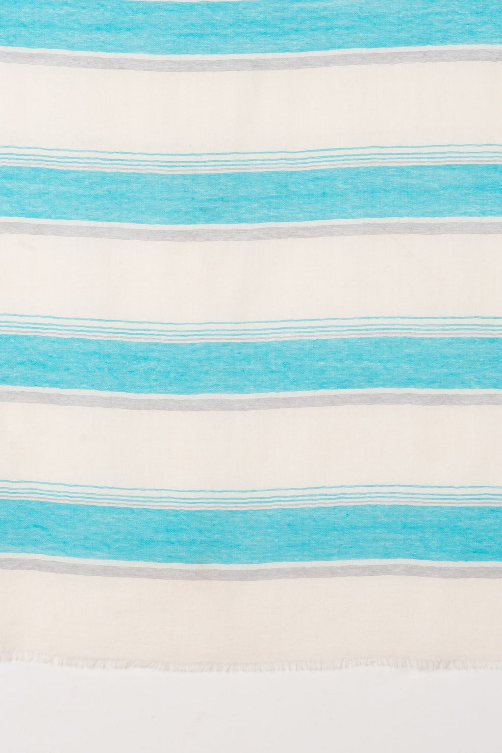 Wide Stripes Merino Wool Scarf - Turquoise White