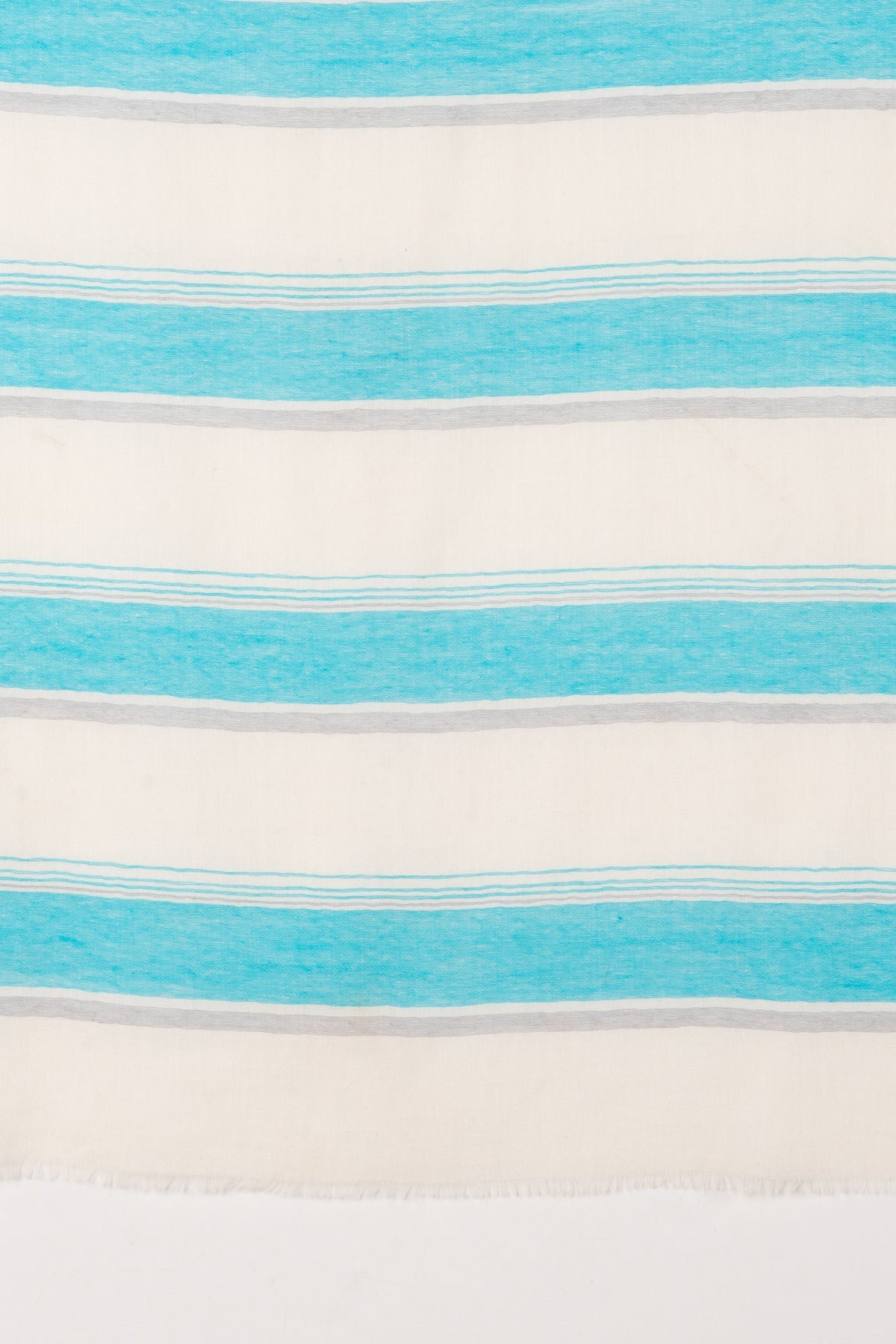 Wide Stripes Merino Wool Scarf - Turquoise White