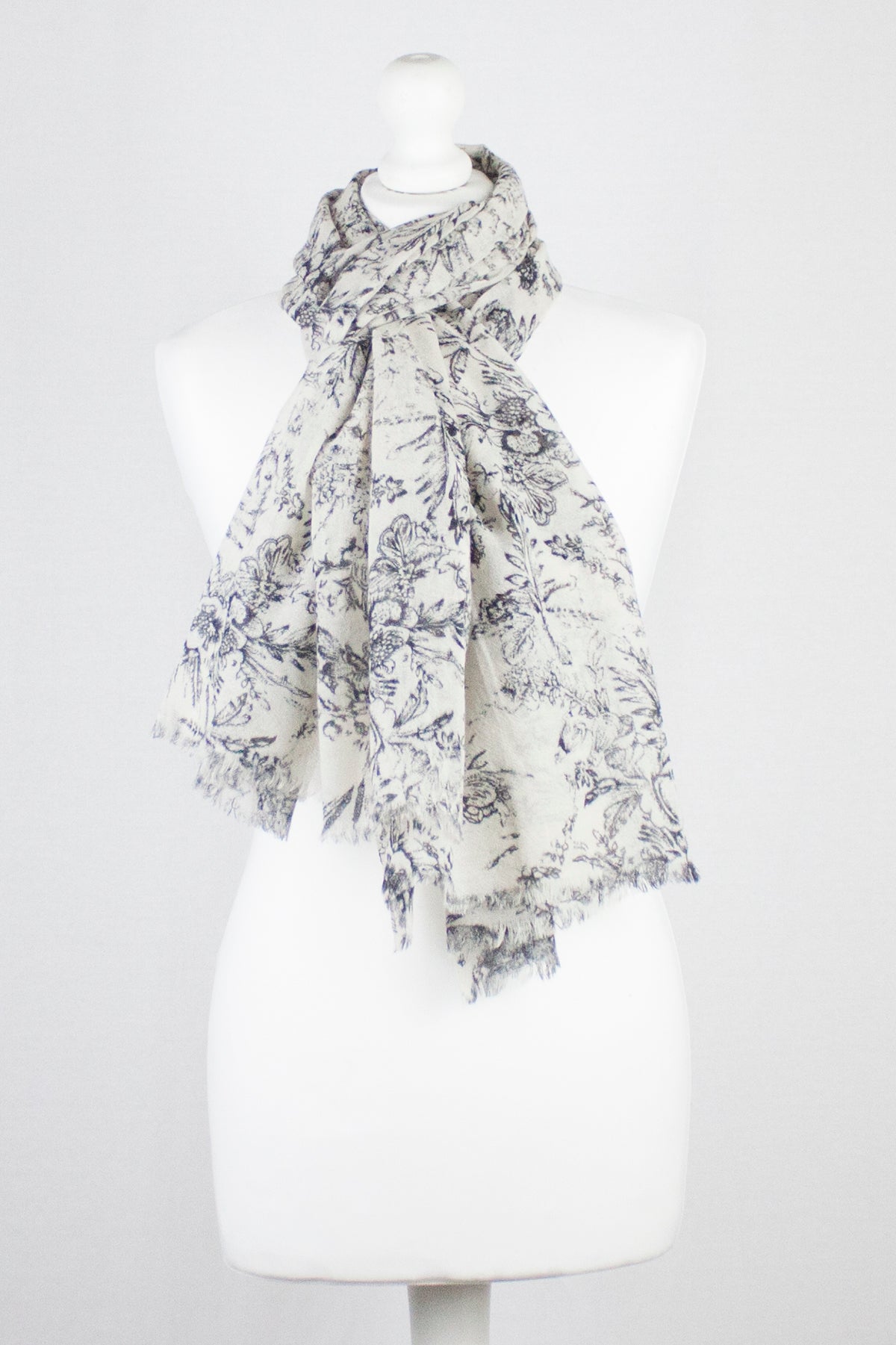 Sketchy Floral Print Merino Wool Scarf - Off White