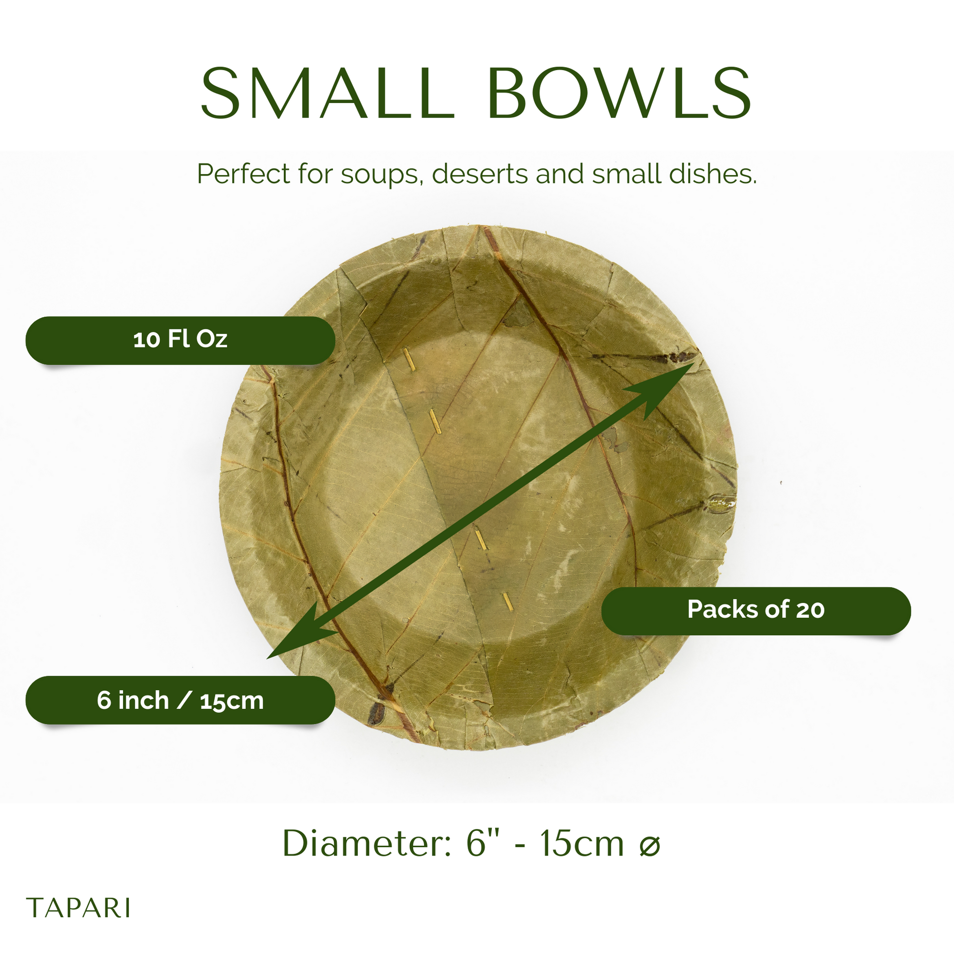 Small Disposable Leaf Bowls 15cm Natural Compostable