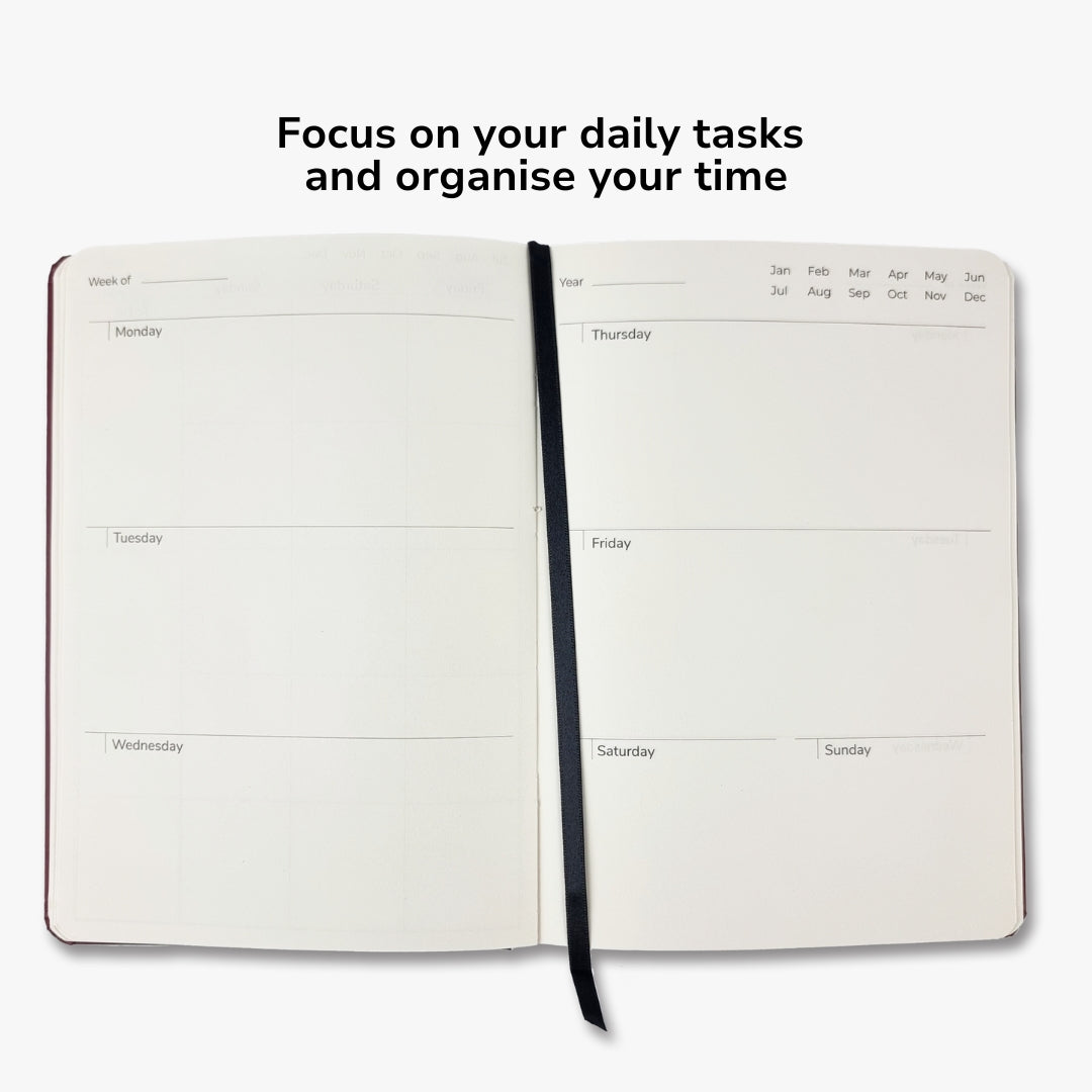 Undated Yearly Productivity Planner in Red