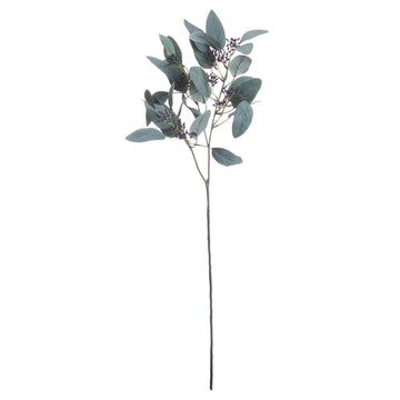 Artificial seeded eucalyptus stem with silvery-green leaves and feathery pods, 85 cm tall for home decor arrangements by Sostter at brixbailey.com