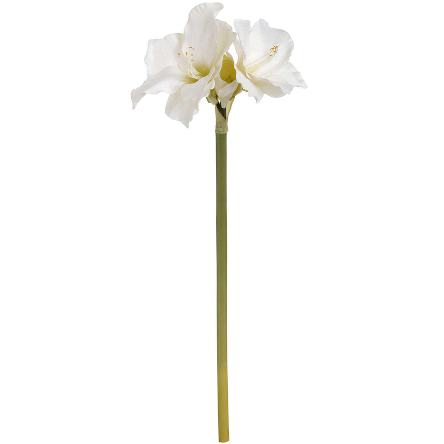 Lifelike white amaryllis artificial flowers, 2 blooms with bud, cream plastic arrangement for home decor by Sostter at brixbailey.com