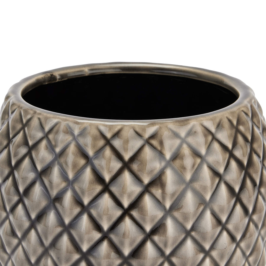 Grey ceramic diamond-pattern planter with modern geometric design for home decor by Sostter at brixbailey.com
