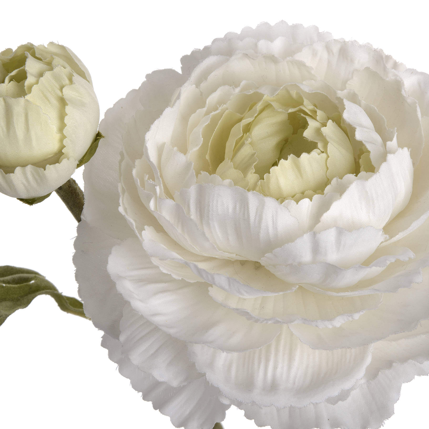 White artificial ranunculus spray with lifelike petals, 68cm long, perfect for home decor or floral arrangements. by Sostter at brixbailey.com