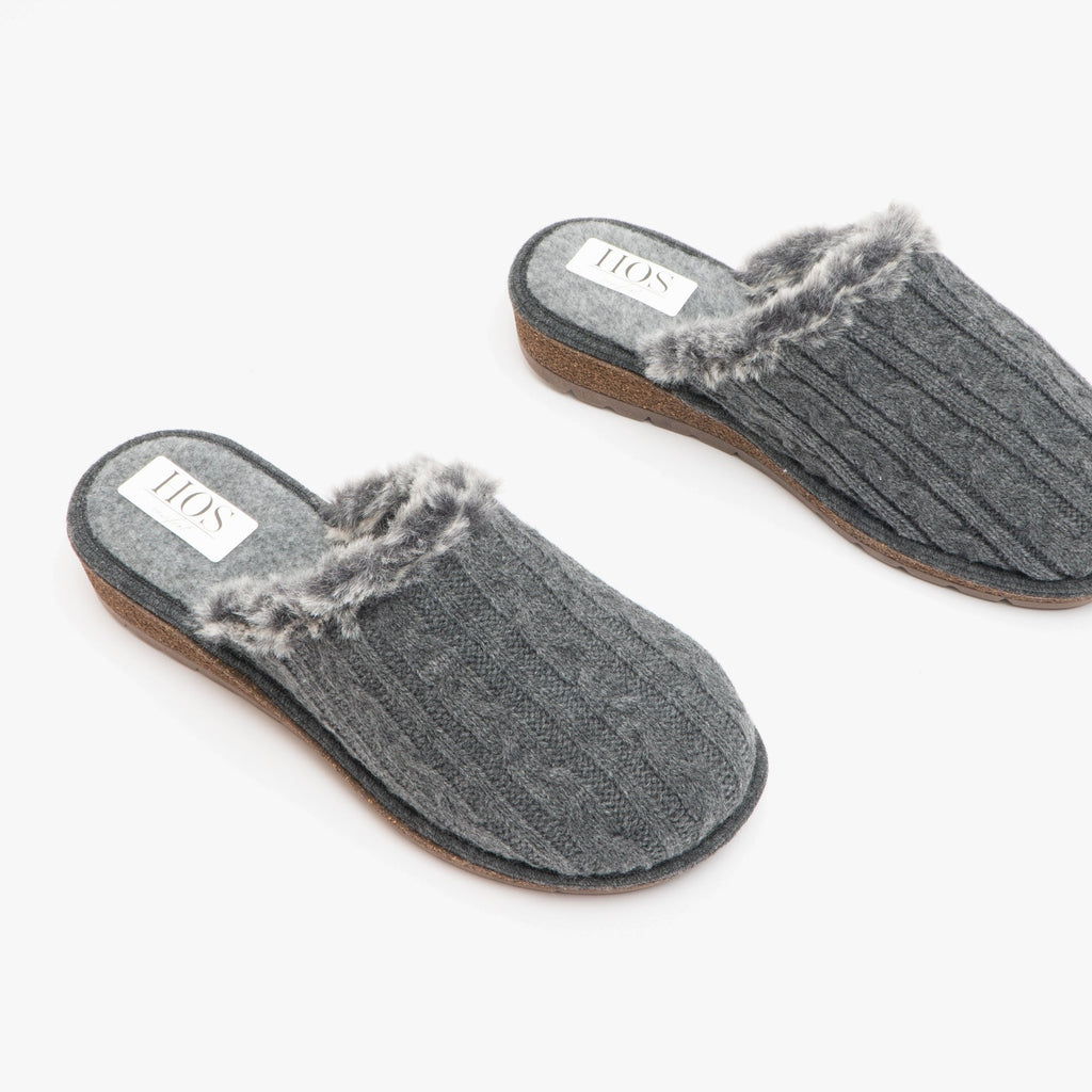 HOS Comfort MEGAN Womens Wool Mule Slippers Grey