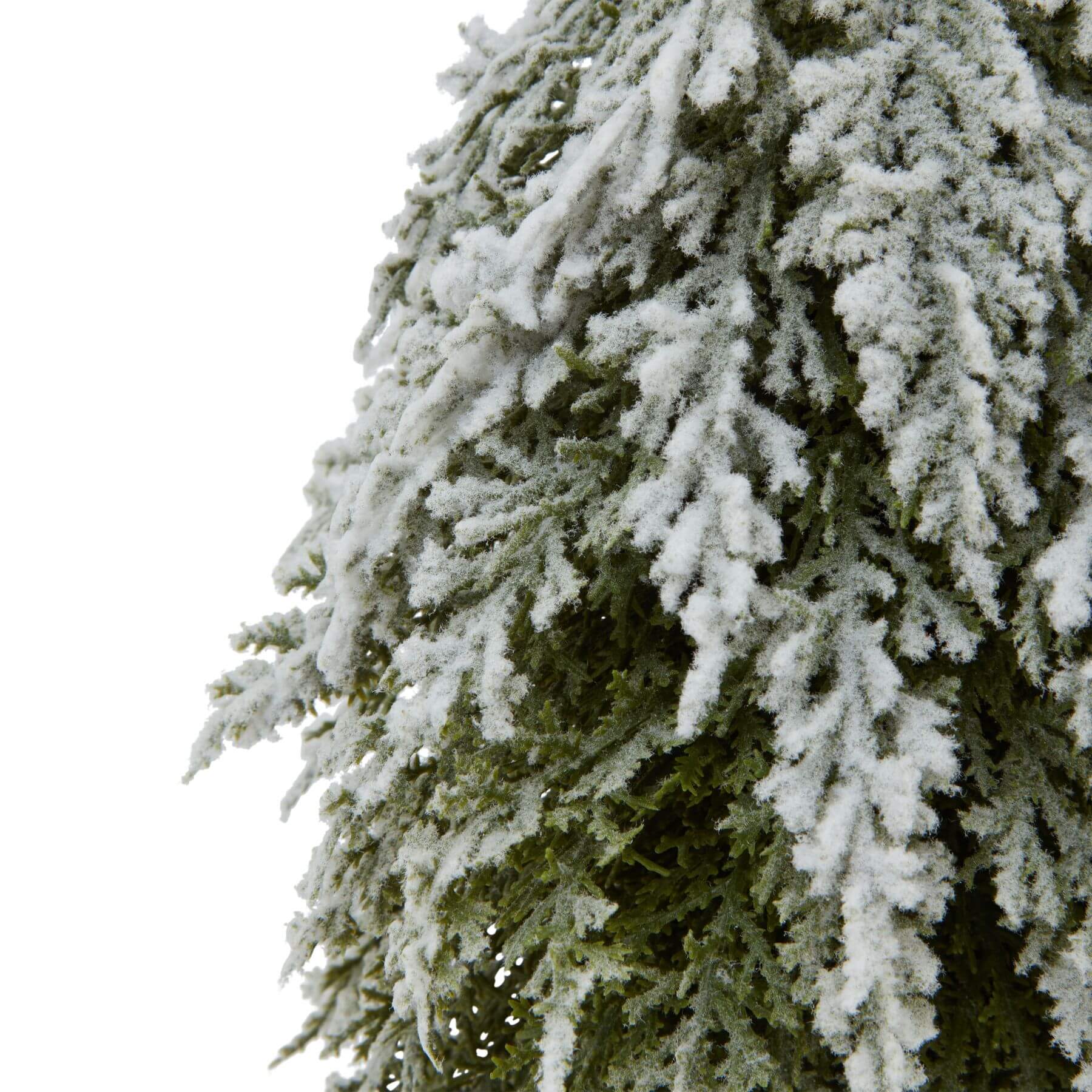 Snow-dusted fir tree on natural wood log base, 30cm winter tabletop decor with rustic charm and frosty elegance. by Sostter at brixbailey.com