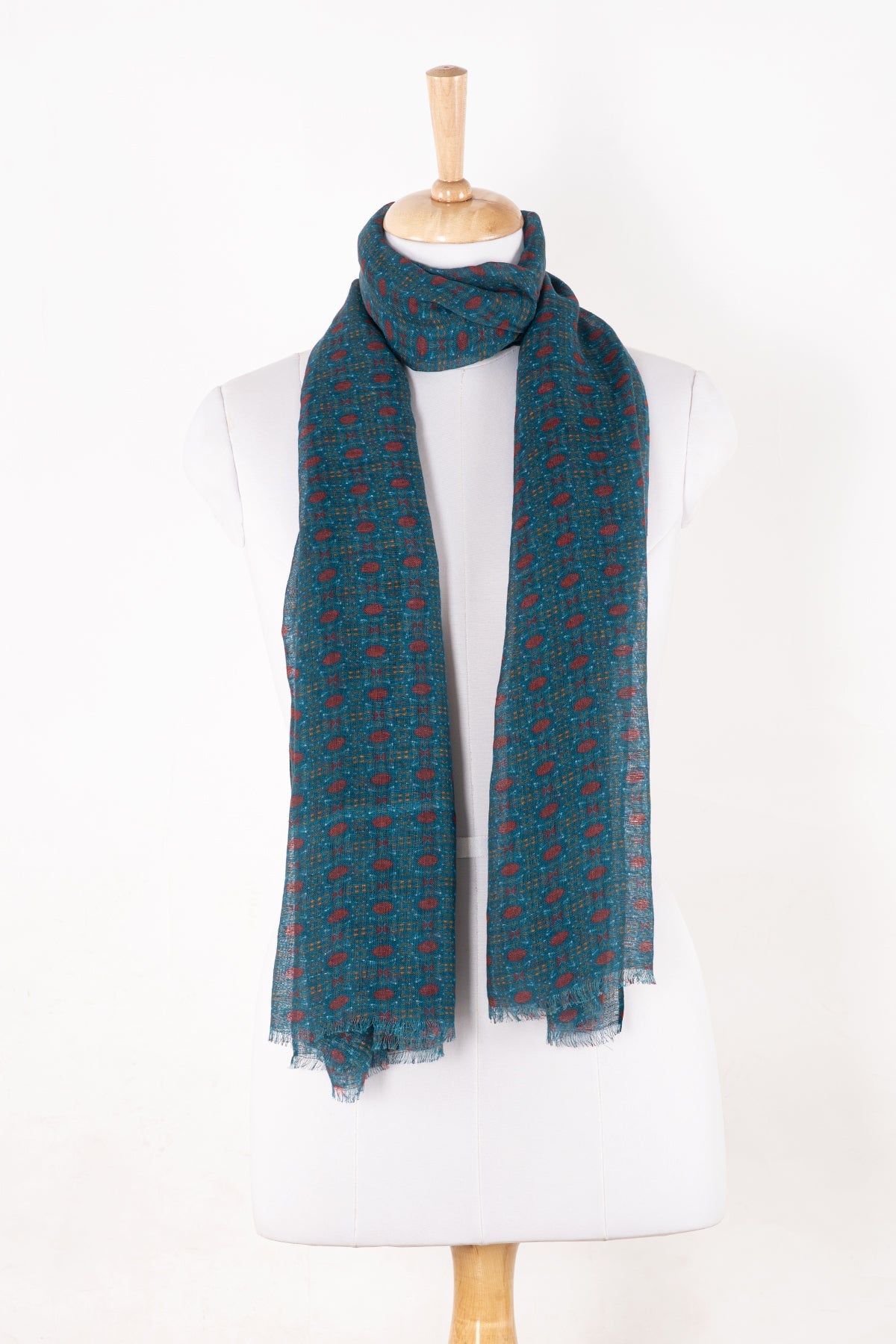 Tile Print Linen Cotton Scarf - Navy Red