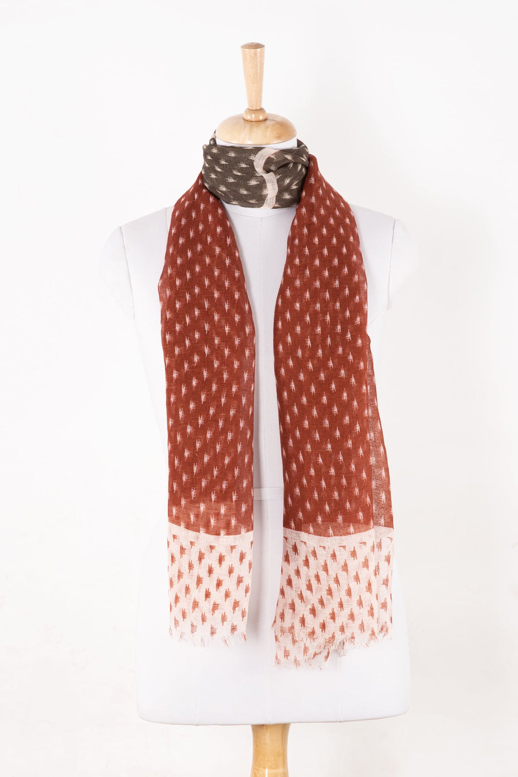 Hazy Brush Print Linen Cotton Scarf - Terracotta Grey White