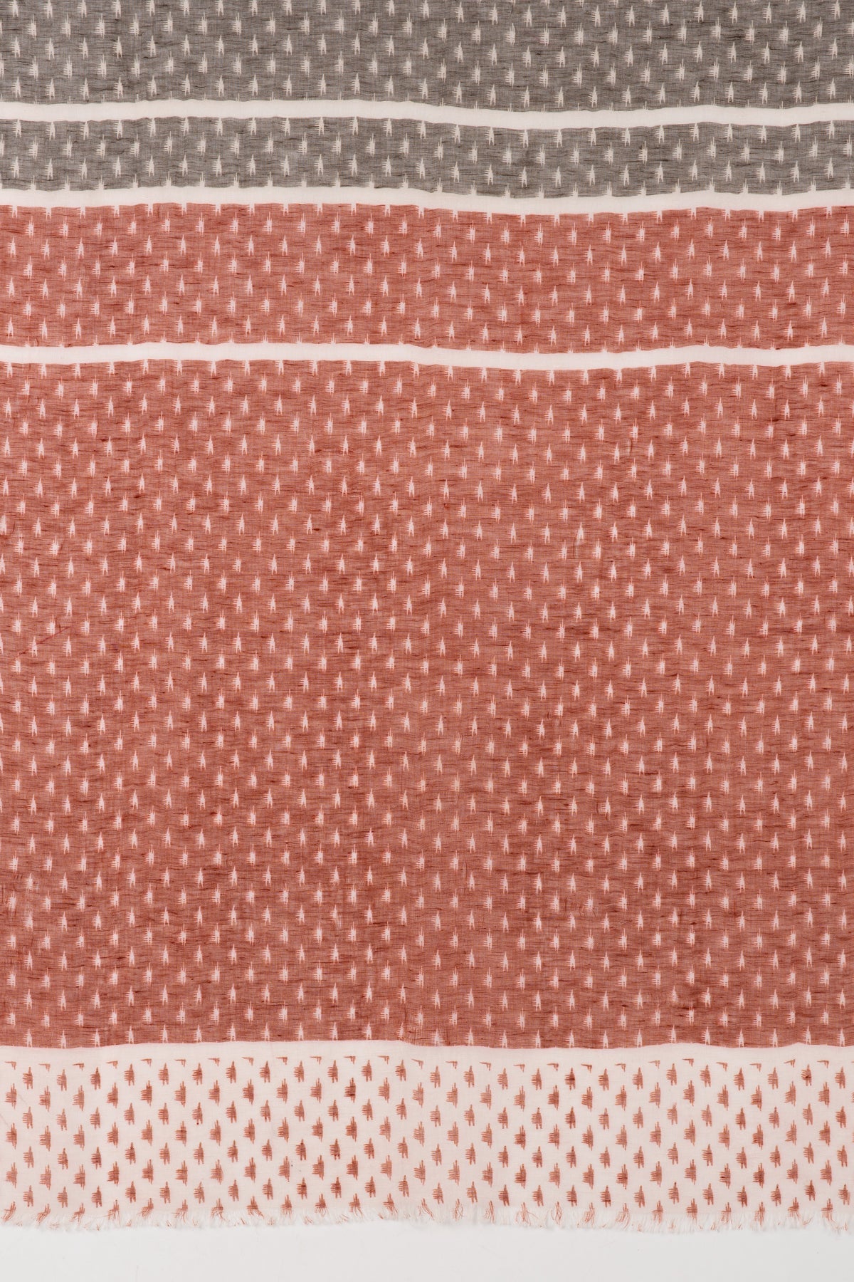 Hazy Brush Print Linen Cotton Scarf - Terracotta Grey White