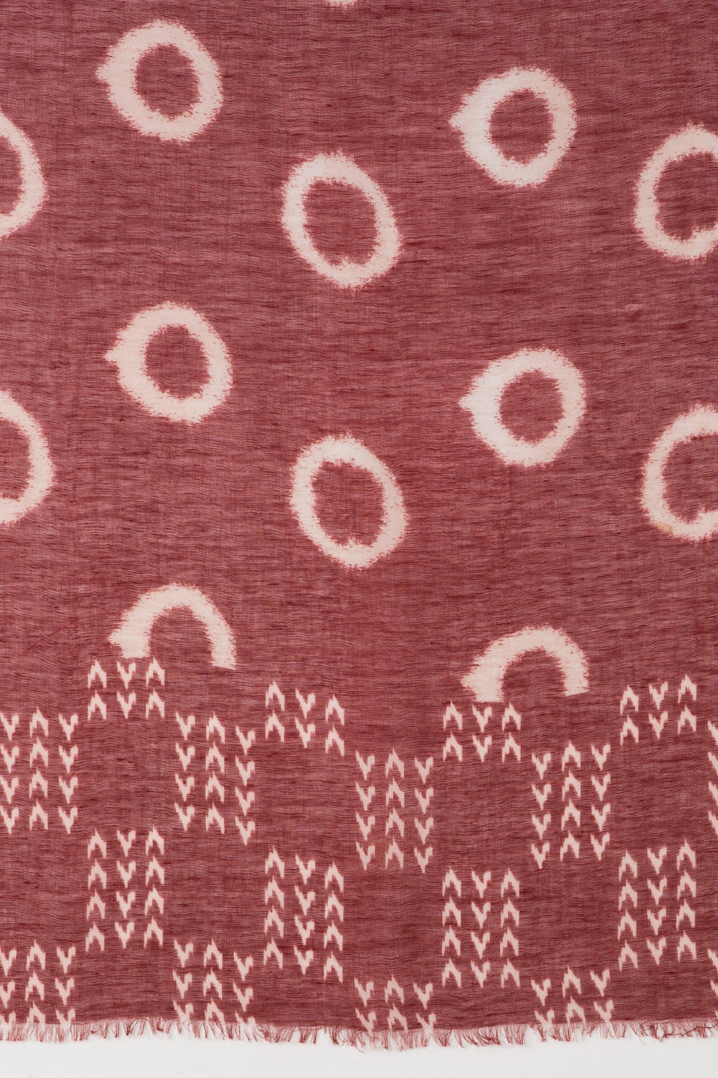 Circle and Chevron Square Print Linen Cotton Scarf - Terracotta