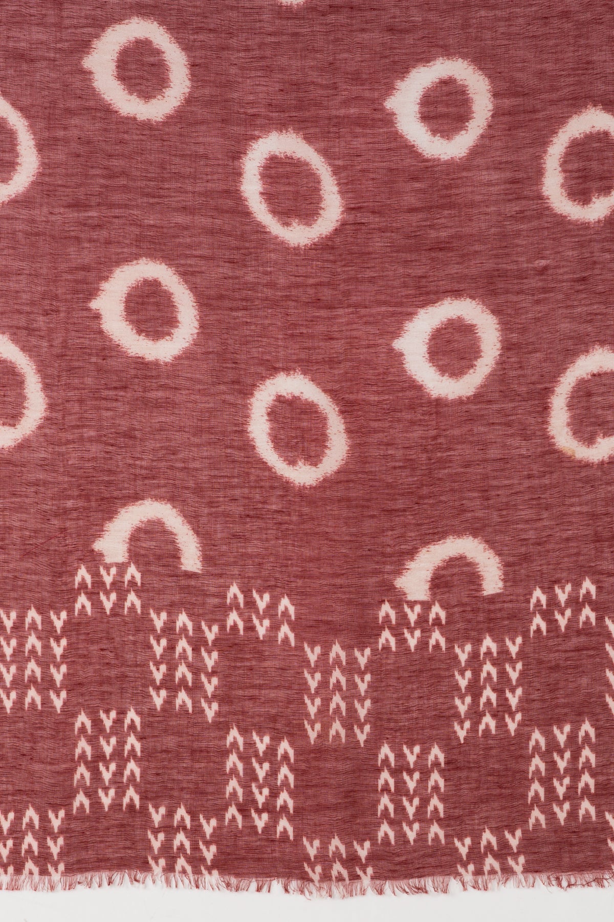 Circle and Chevron Square Print Linen Cotton Scarf - Terracotta