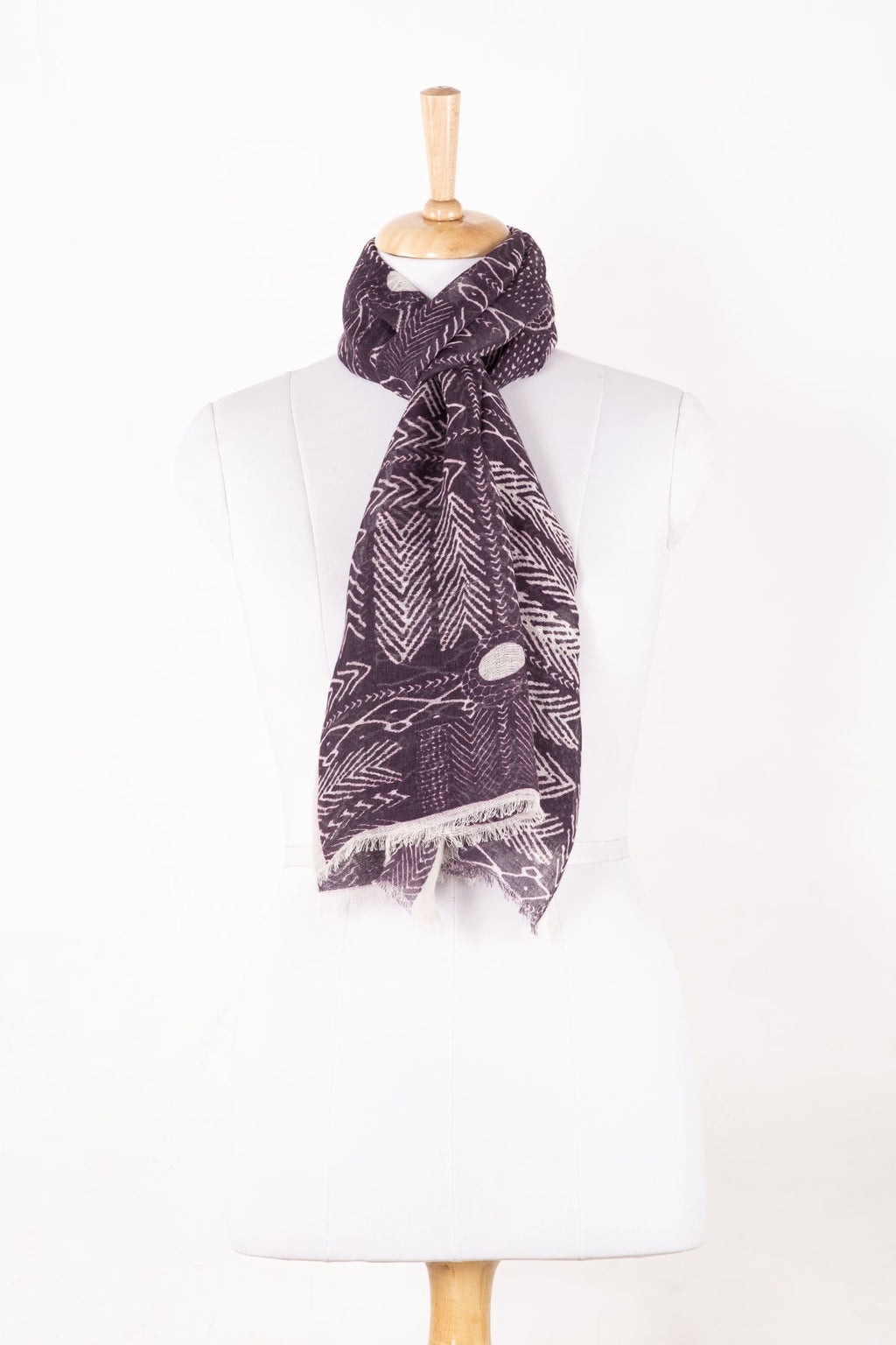 Tribal Print Linen Cotton Scarf - Plum
