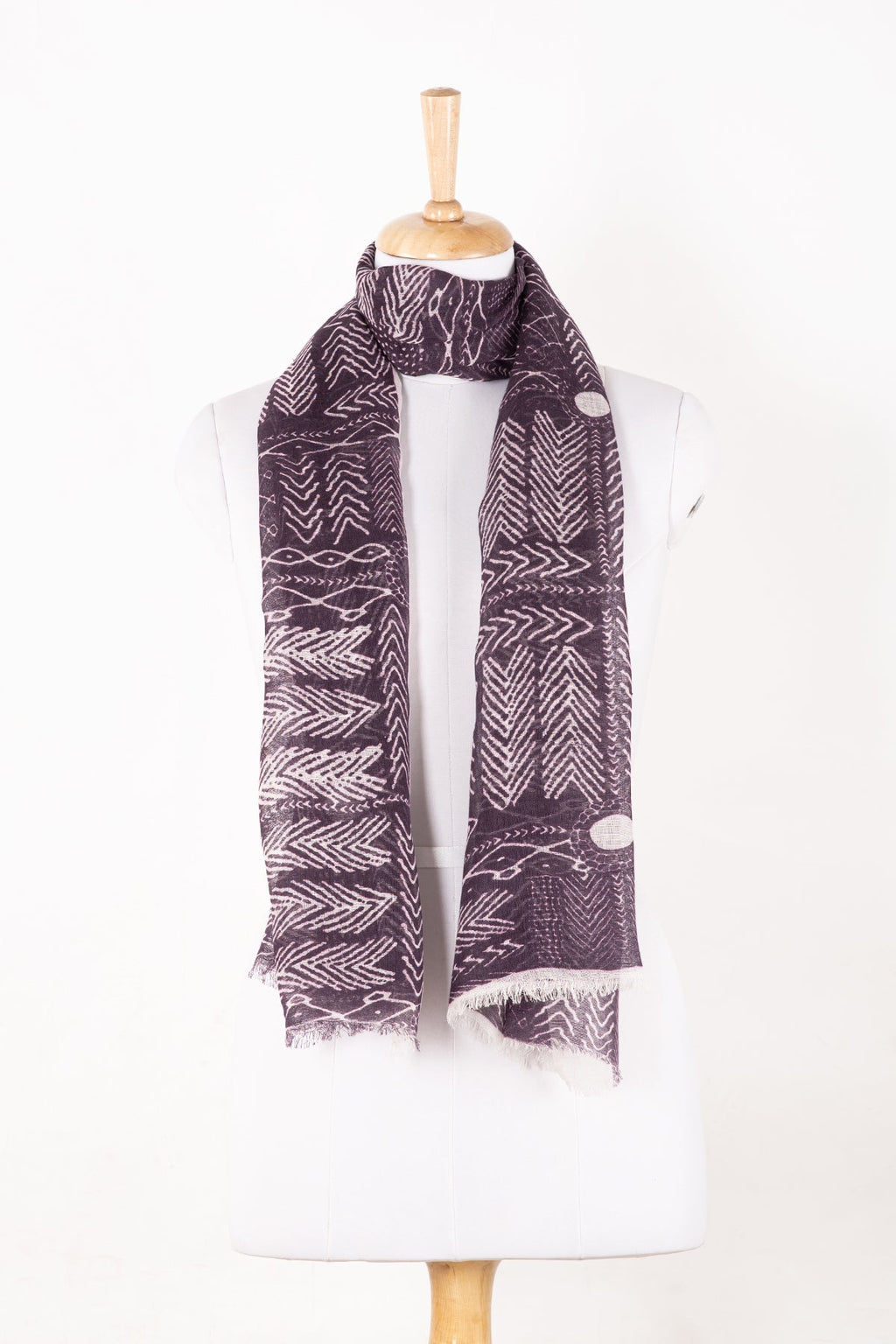 Tribal Print Linen Cotton Scarf - Plum