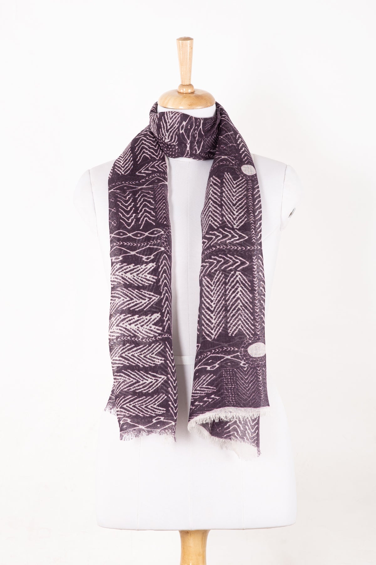 Tribal Print Linen Cotton Scarf - Plum