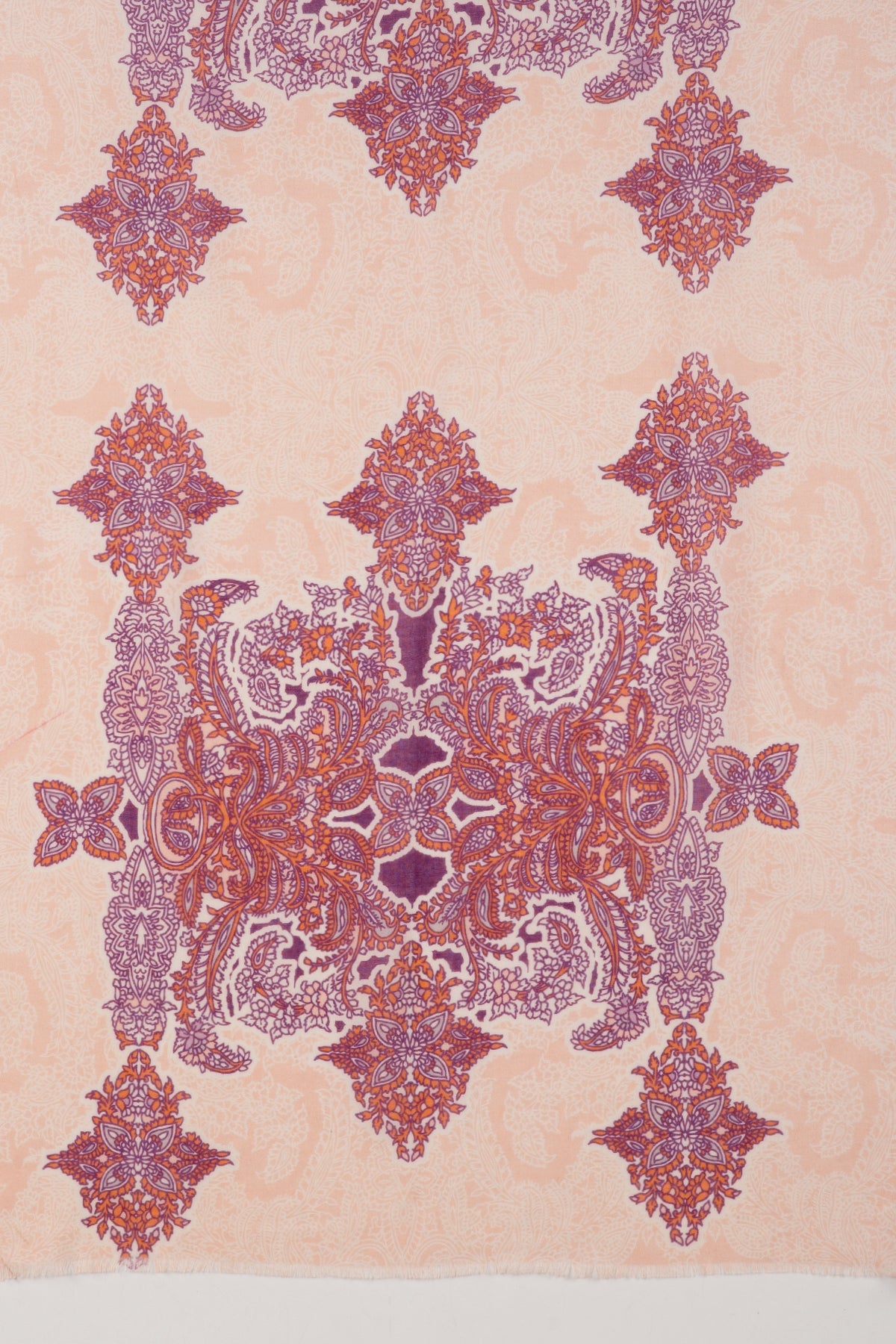 Intricate Traditional Motif Cotton Modal Scarf - Peach Orange Purple